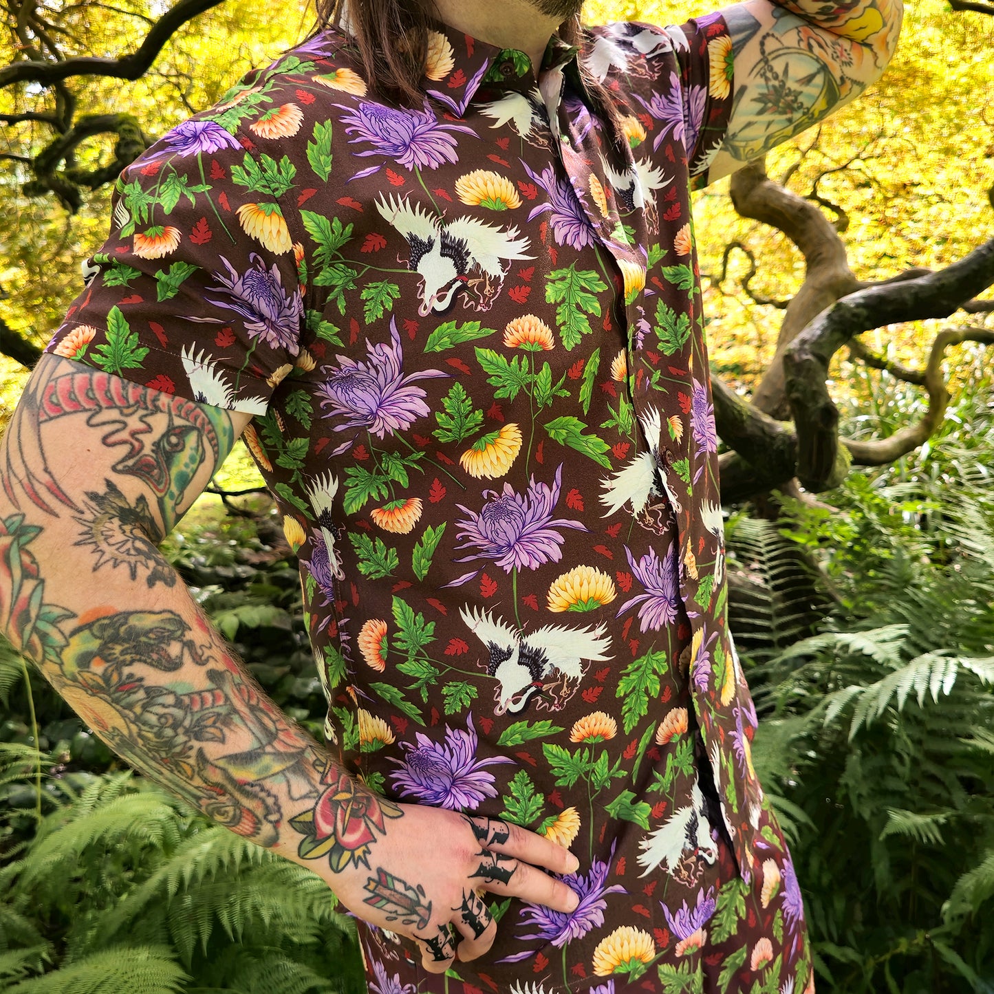 Crane Chrysanthemum - Button Up Shirt