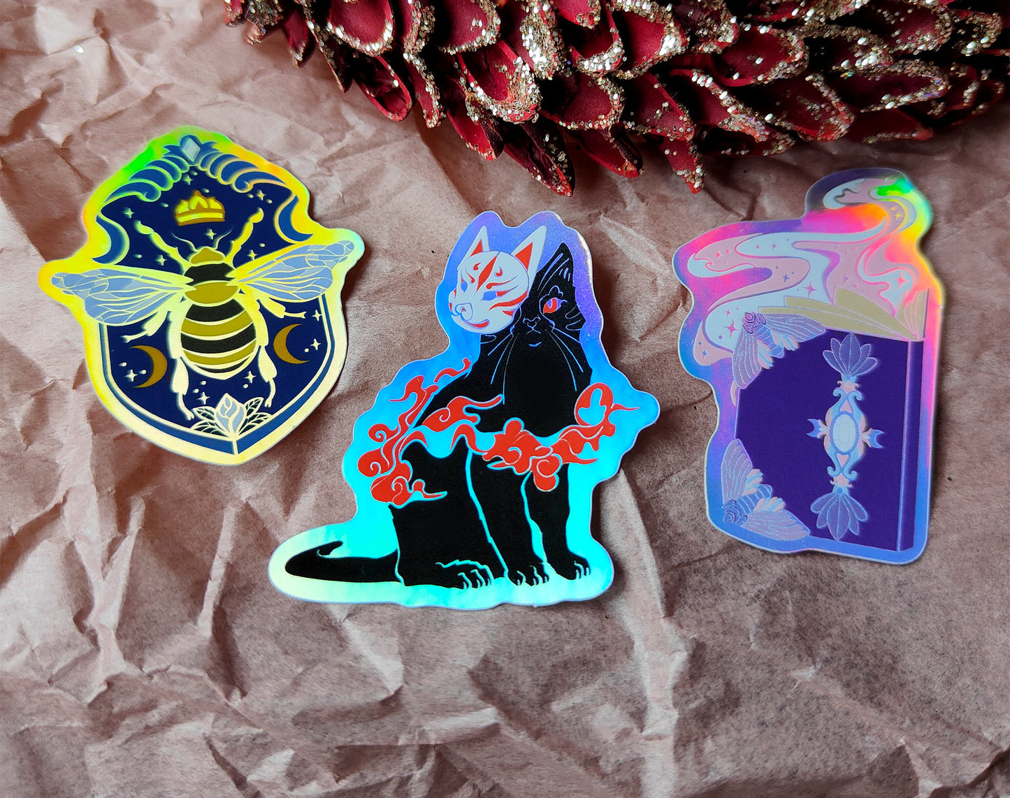 Holo Sticker Small - Catsune, Cleric's Book, Knight's Shield