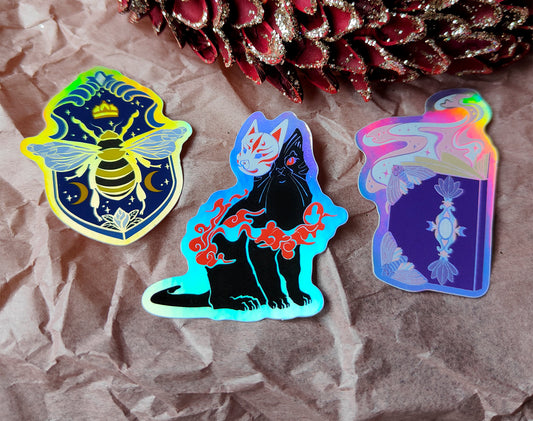 Holo Sticker Small - Catsune, Cleric's Book, Knight's Shield