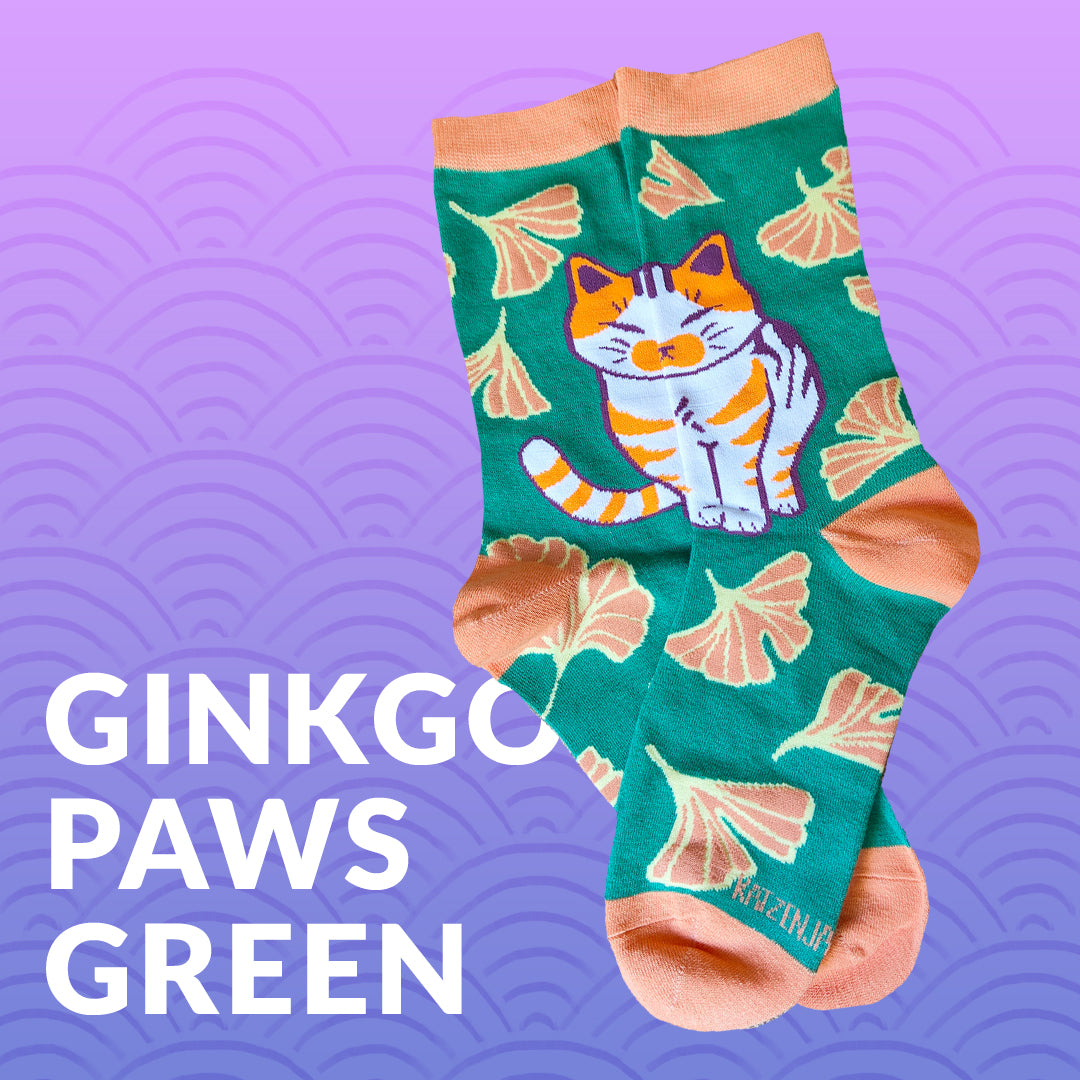 Ginkgo Paws Green - Art Socks